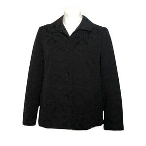 J. Jill Jacquard Black Jacquard Velour Blazer, Floral Pattern Women's Size 8
